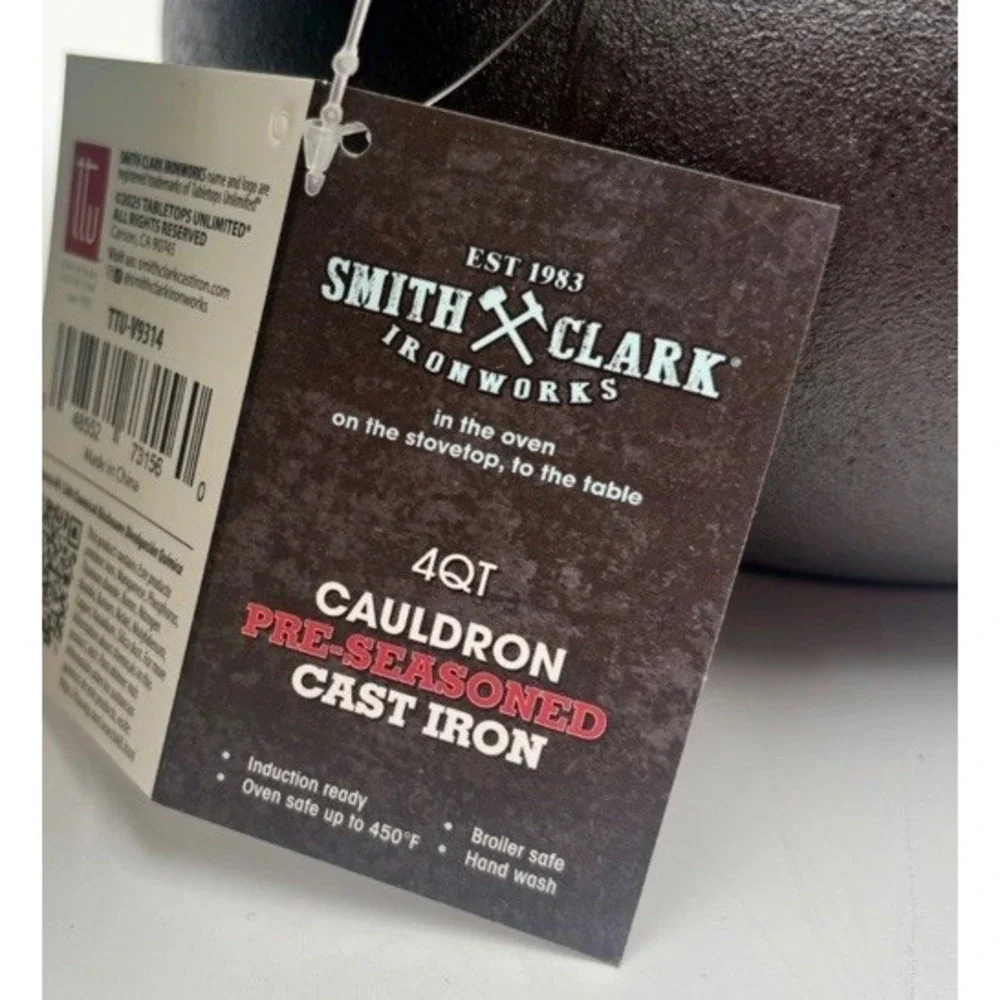 NEW!! Smith & Clark Ironworks 4 Qt Cauldron Pre-Seasoned Cast Iron Pot Purple
